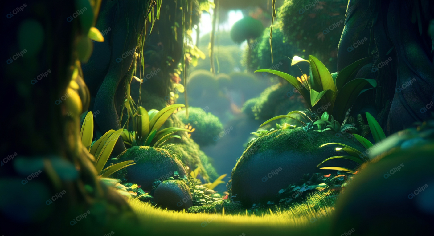 Lush Enchanting Forest with Sunlight and Foliage