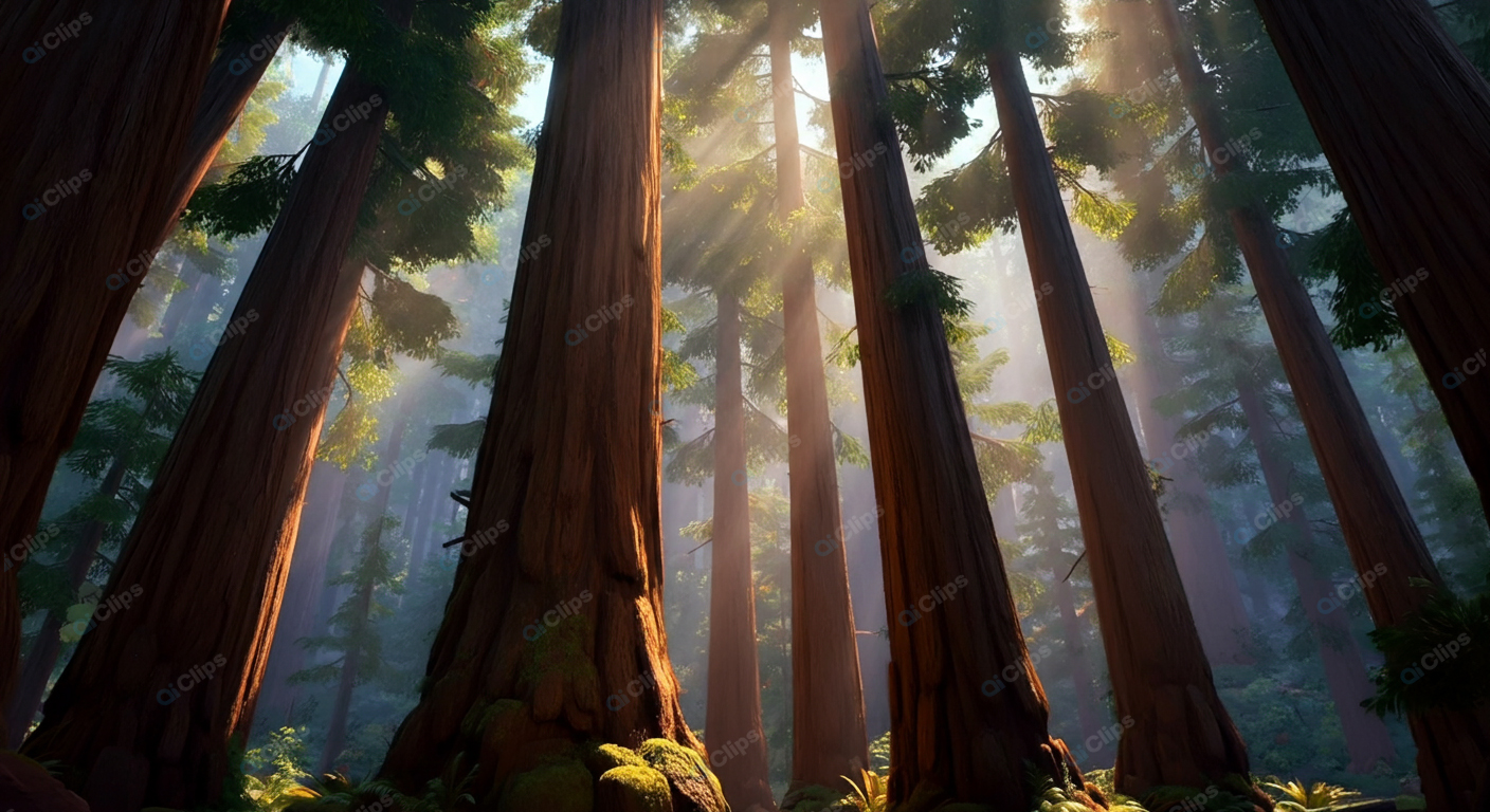 Sunlight Filtering Through Redwood Forest