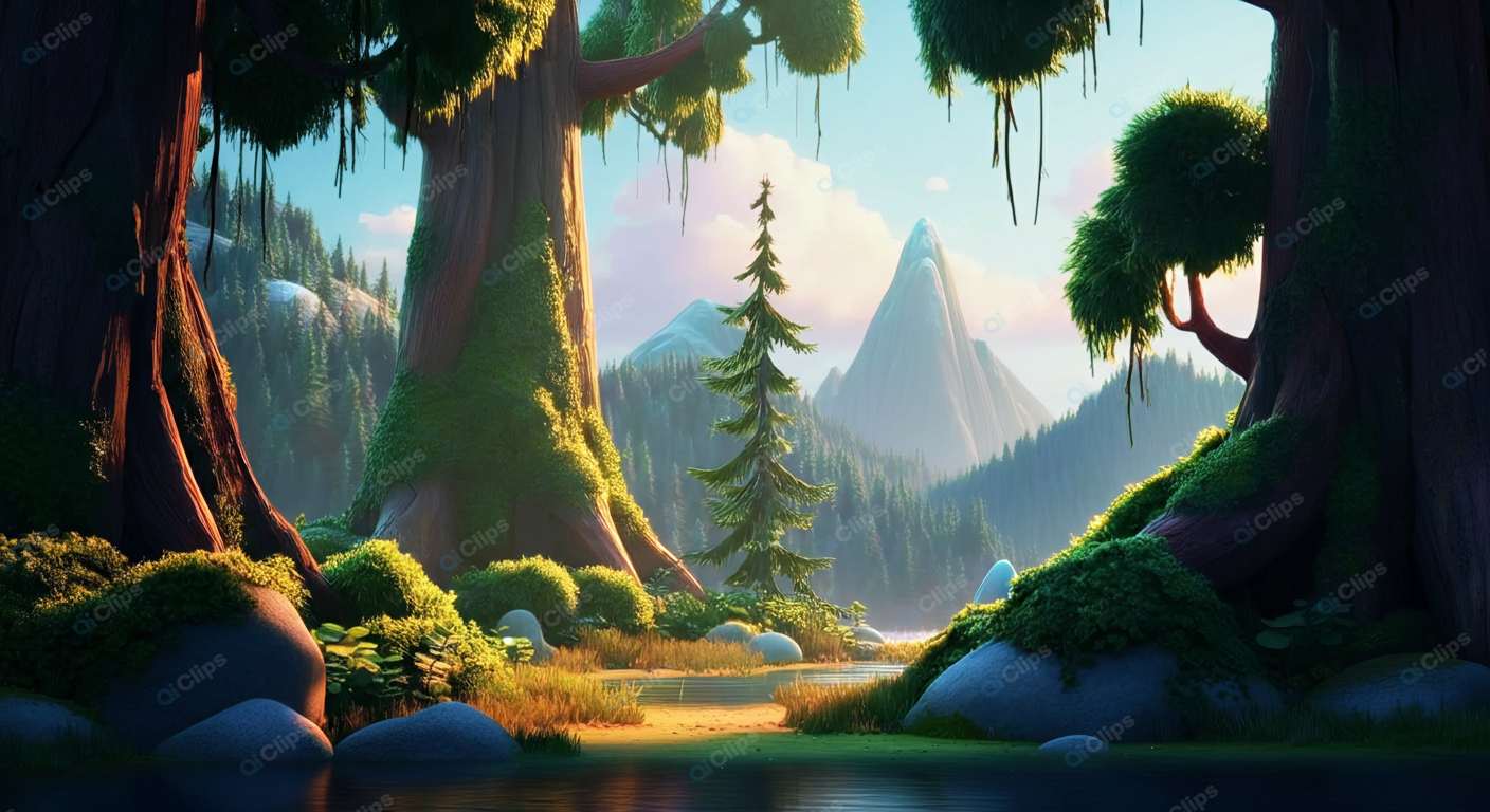 Serene Forest Landscape with Mountain View