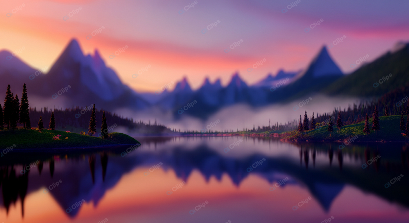 Sunrise Over Misty Mountain Lake with Reflection