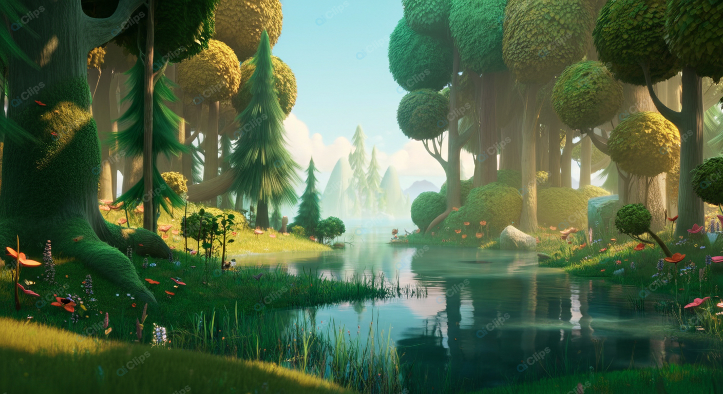 Tranquil Forest Stream with Lush Greenery