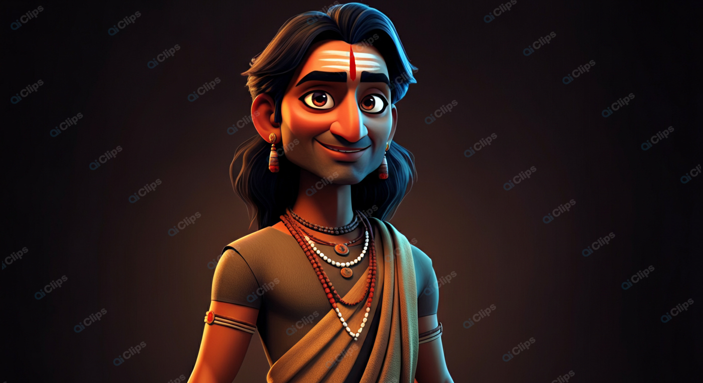Animated Indian Sage Character with Traditional Attire