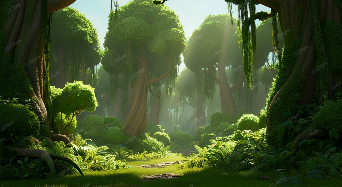 Lush Sunlit Enchanted Forest Trail