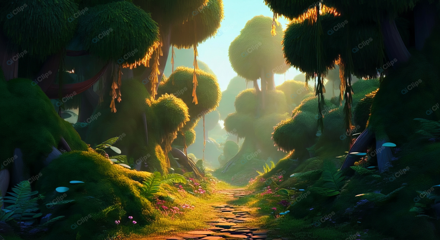 Enchanted Forest Path with Lush Greenery