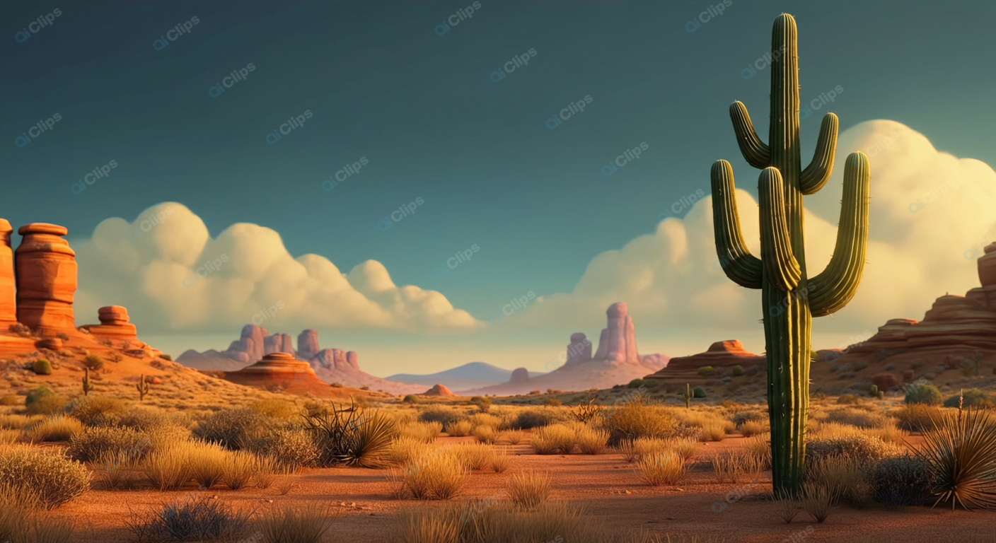Desert Landscape with Cactus and Rock Formations