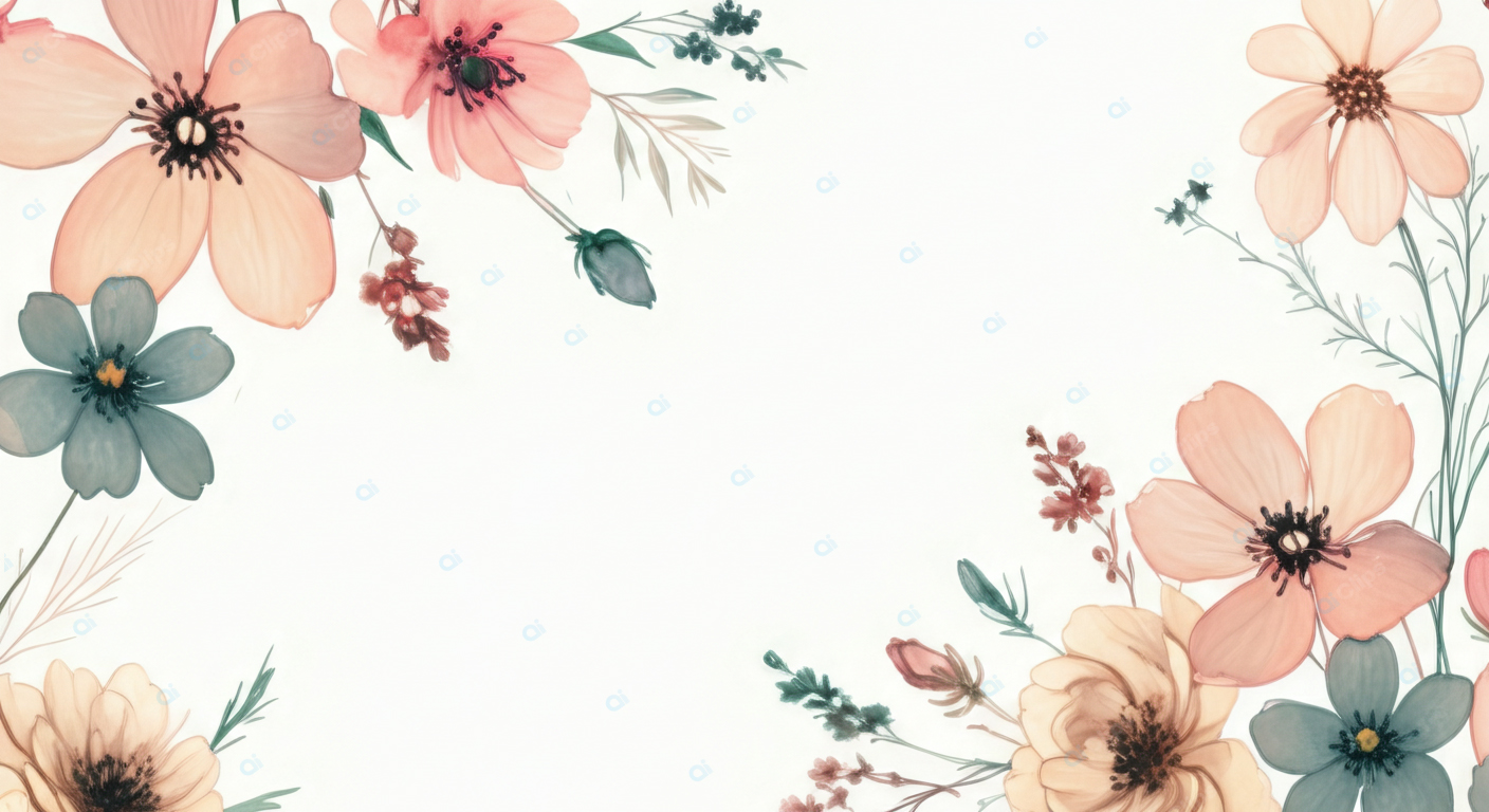 Floral Watercolor Border with Pastel Blossoms