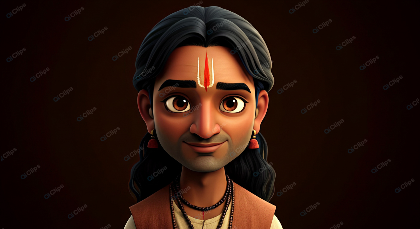 Animated Character with Traditional Indian Attire and Tilak