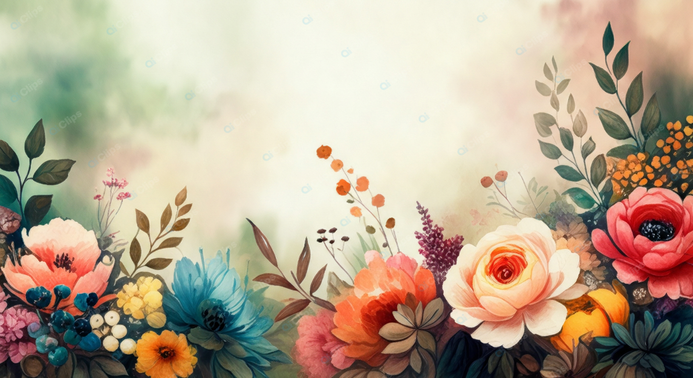Floral Watercolor Background with Vibrant Flowers
