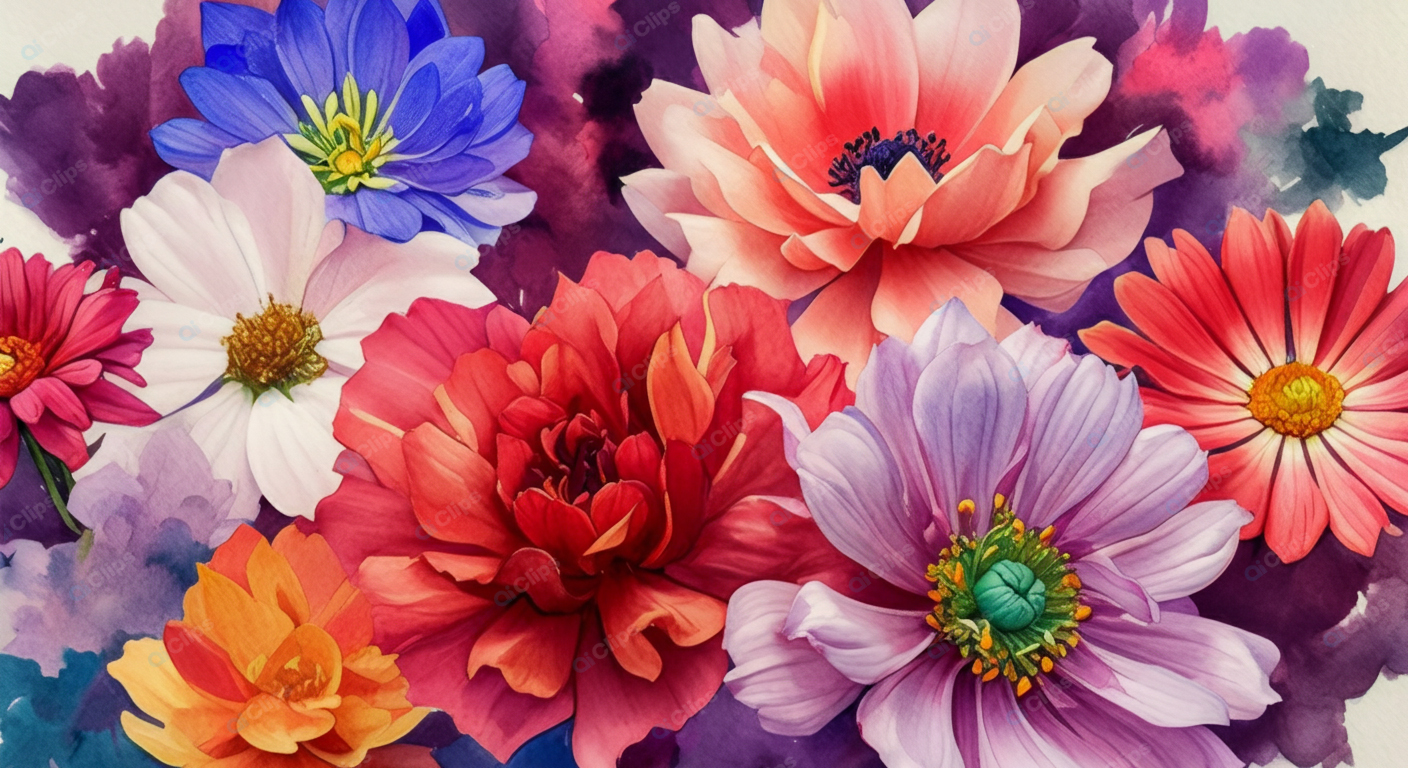 Vibrant Watercolor Flower Bouquet Artwork