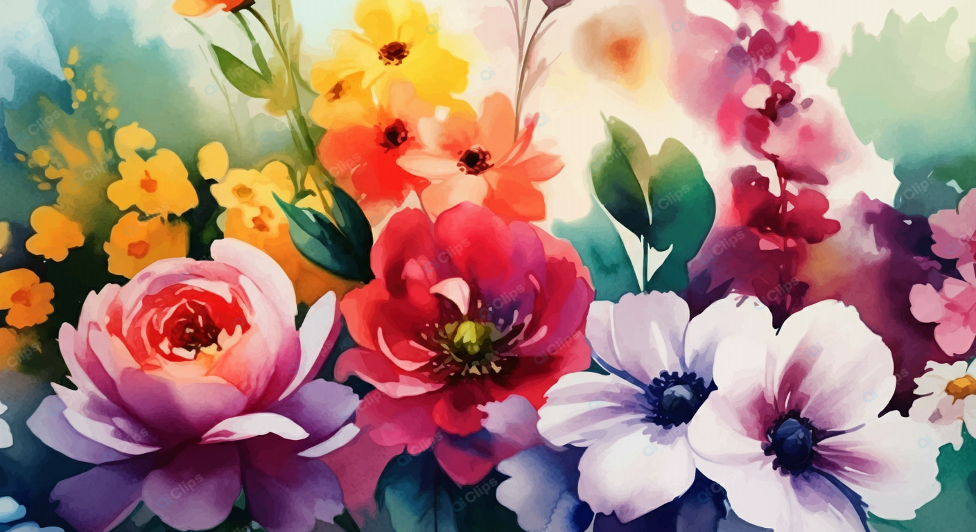 Watercolor Floral Bouquet with Vibrant Blooms
