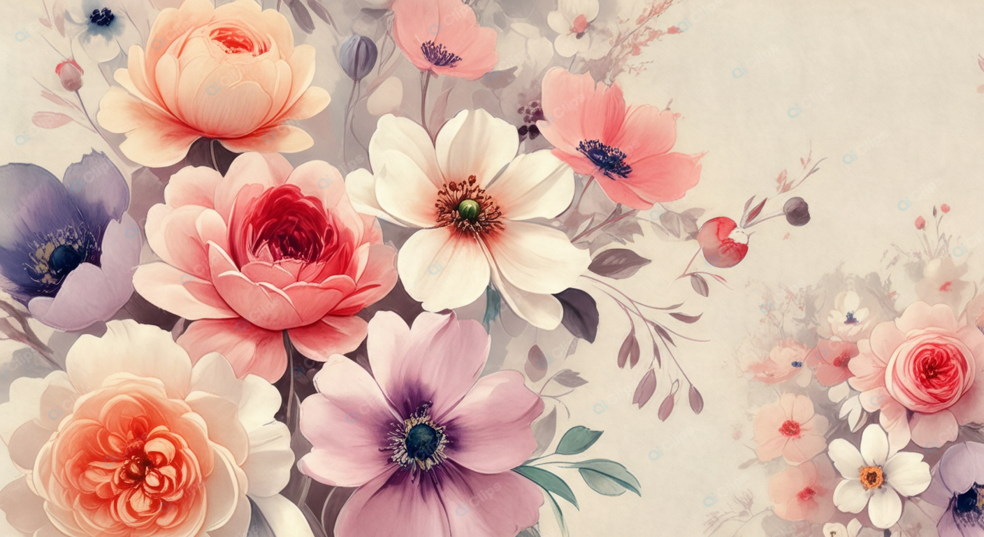 Floral Watercolor Art with Pastel Blossoms