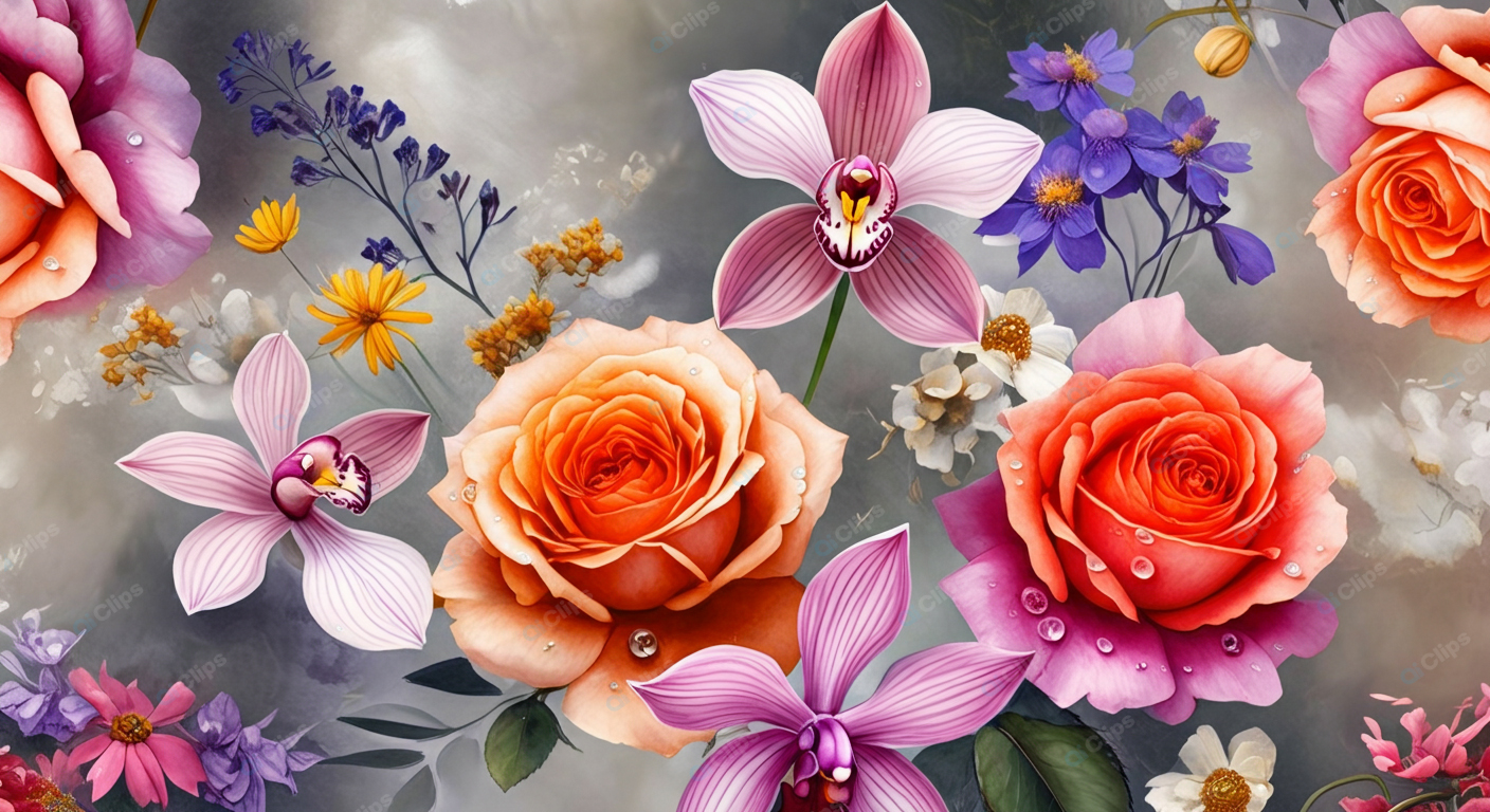 Vibrant Floral Bouquet with Roses and Orchids