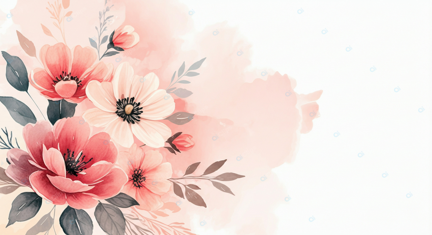 Watercolor Floral Bouquet with Pink and White Flowers