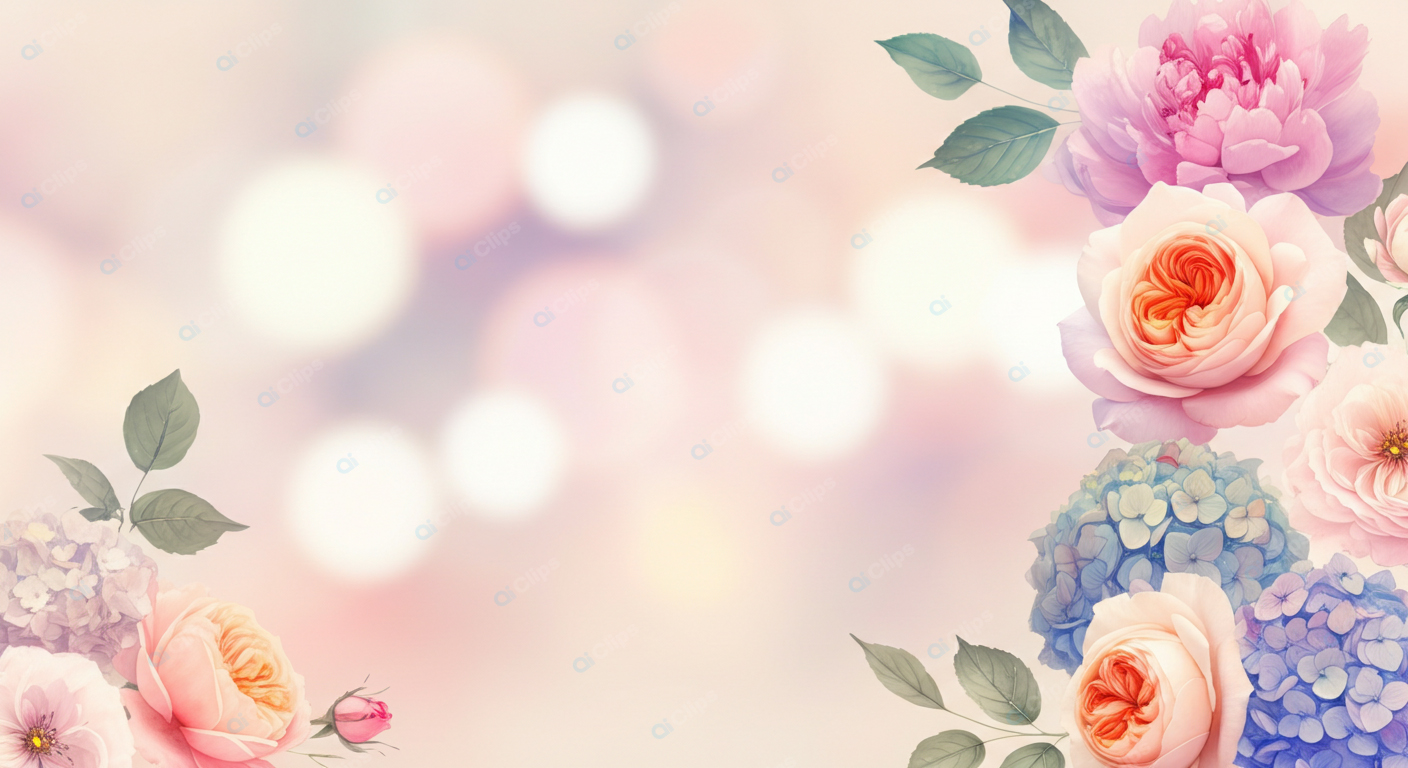 Romantic Floral Background with Roses and Peonies