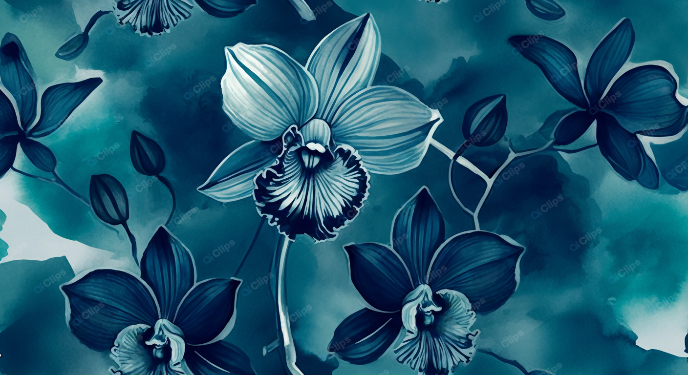 Blue Orchid Watercolor Pattern Art