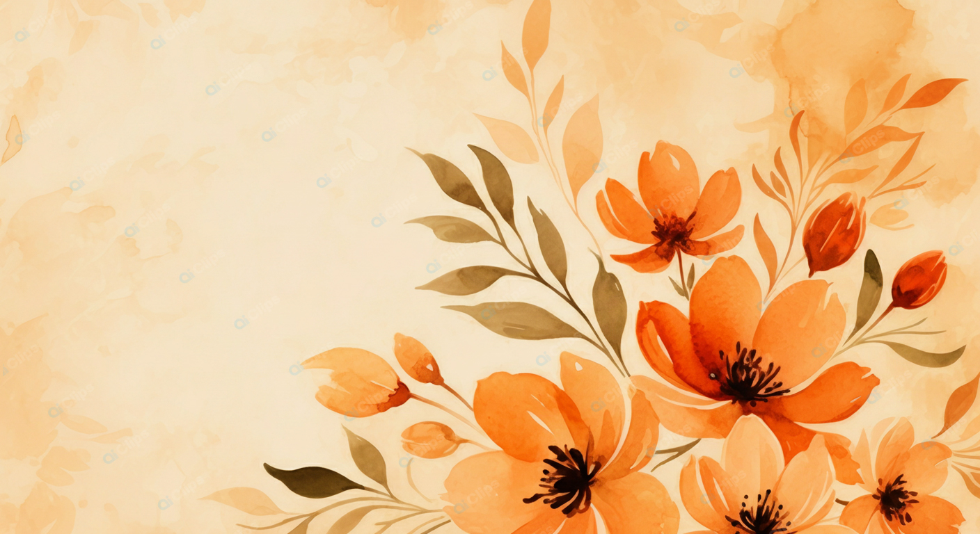 Watercolor Floral Background with Orange Blooms