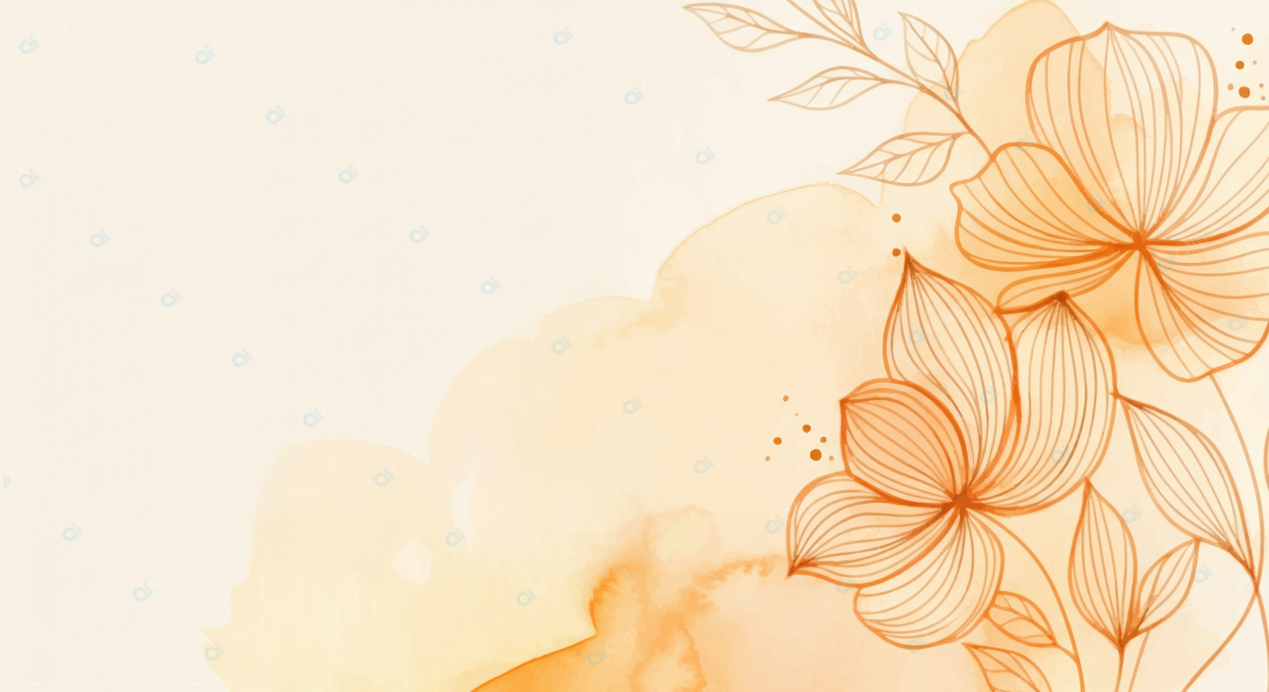 Orange Floral Watercolor Design with Soft Blooming Petals
