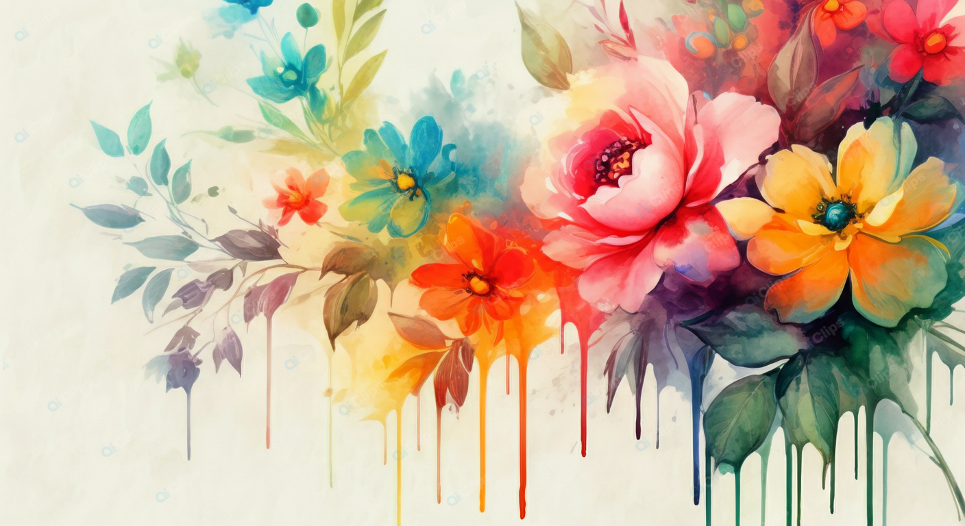 Abstract Floral Watercolor with Vibrant Blooms