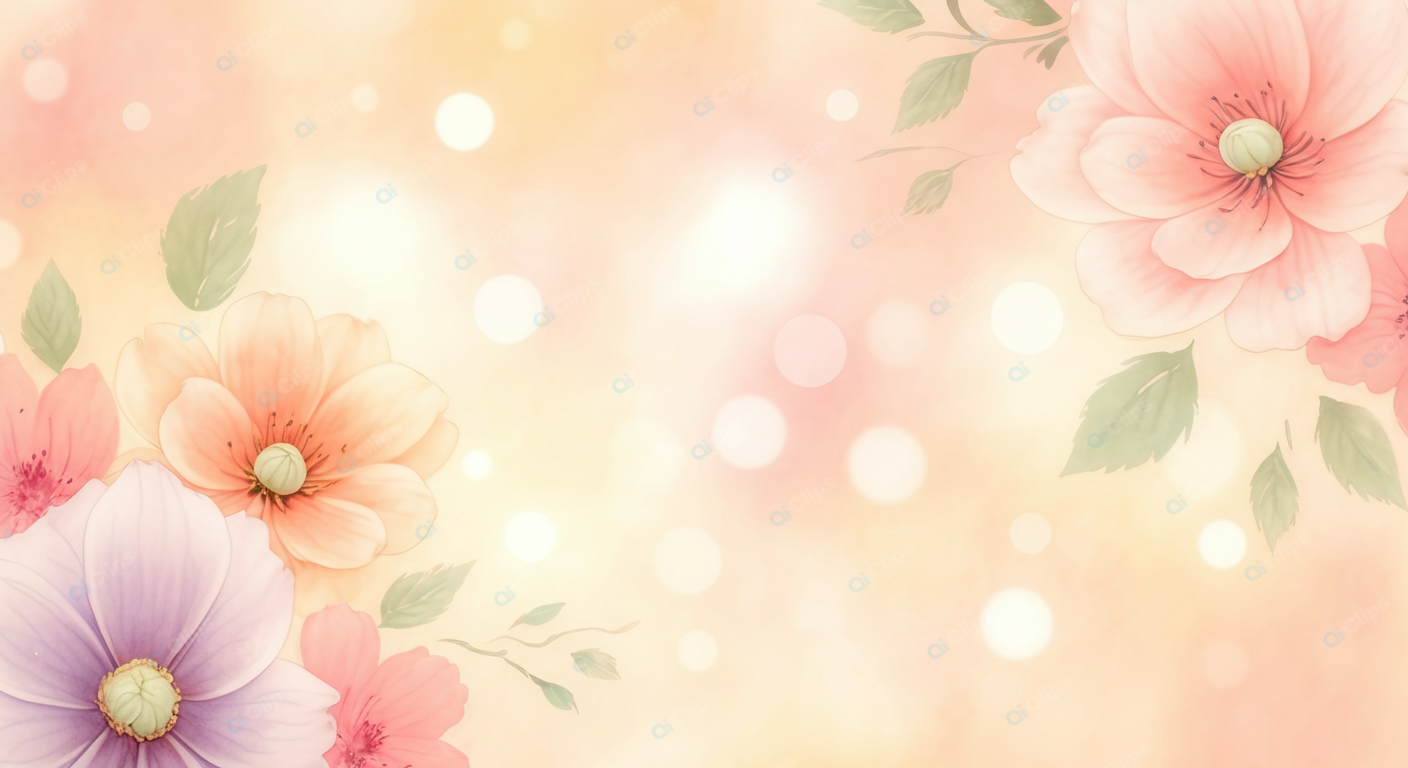 Floral Abstract Background with Pastel Flowers and Leaves