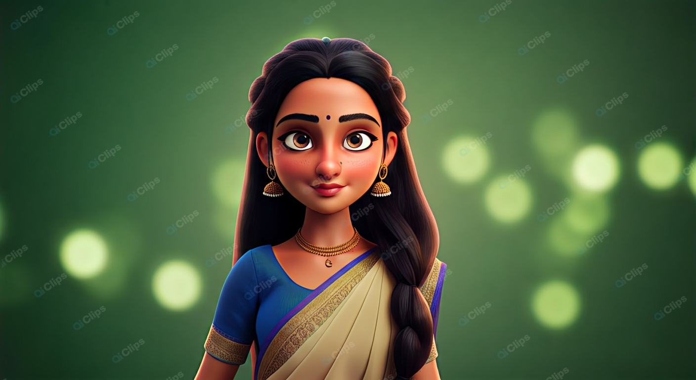 Animated Character in Traditional Indian Attire on Green Background