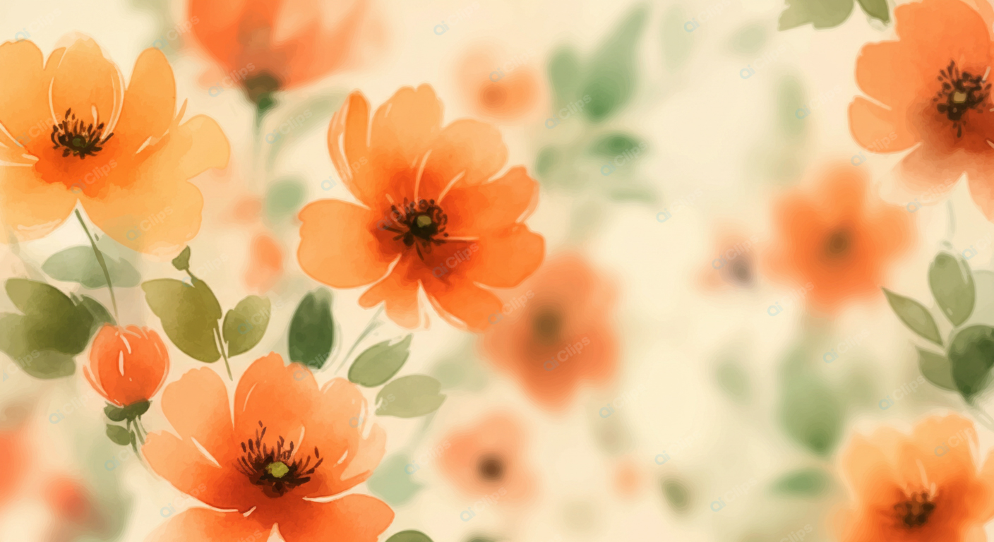 Watercolor Orange Flowers on Cream Background