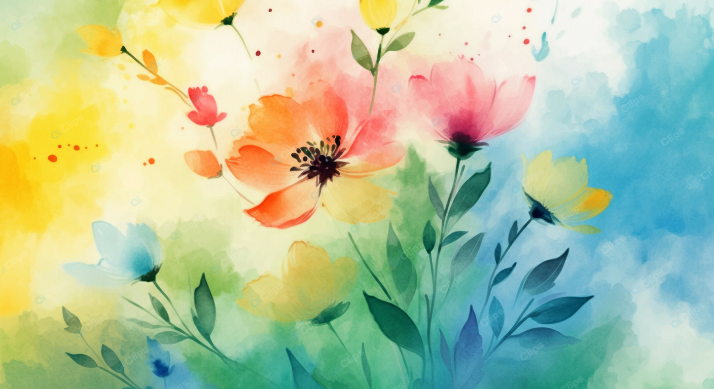 Watercolor Floral Art with Vibrant Blossoms