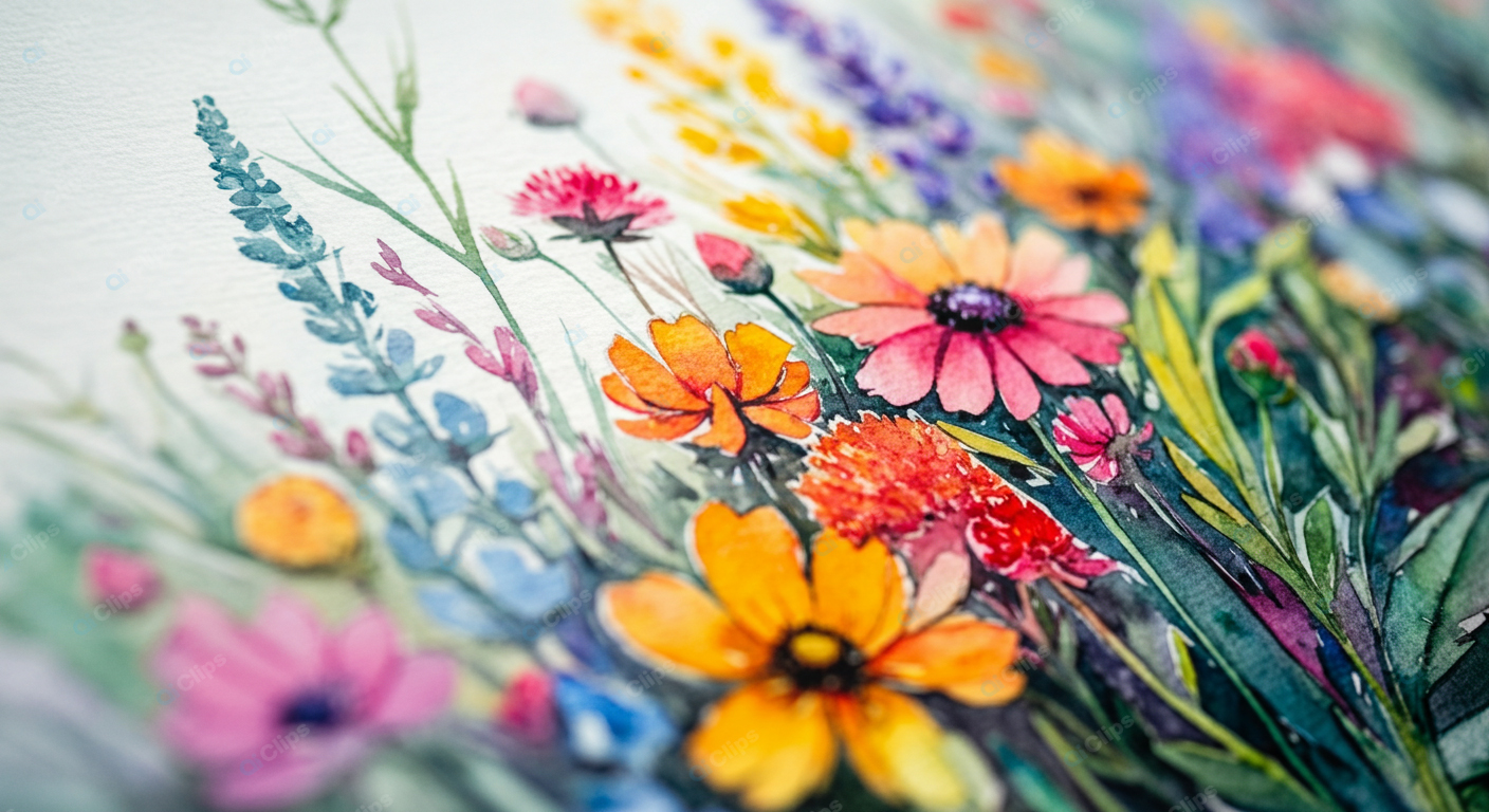Colorful Watercolor Wildflowers Painting
