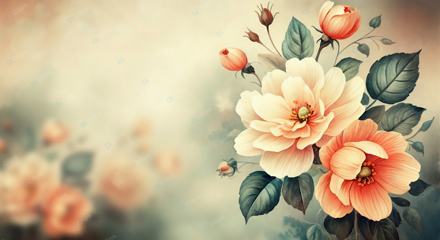 Vintage Floral Artwork with Pastel Roses