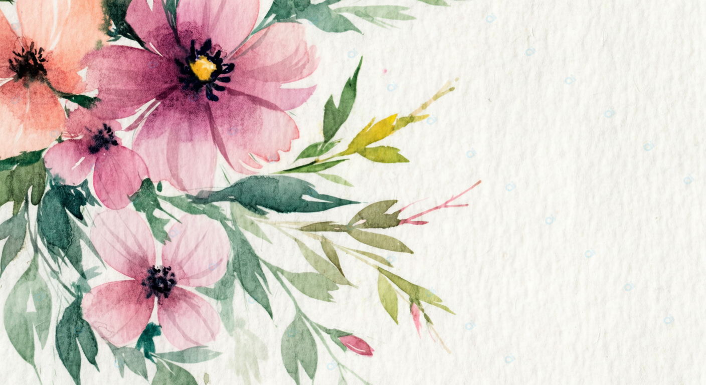 Watercolor Floral Artwork with Pink and Peach Blooms