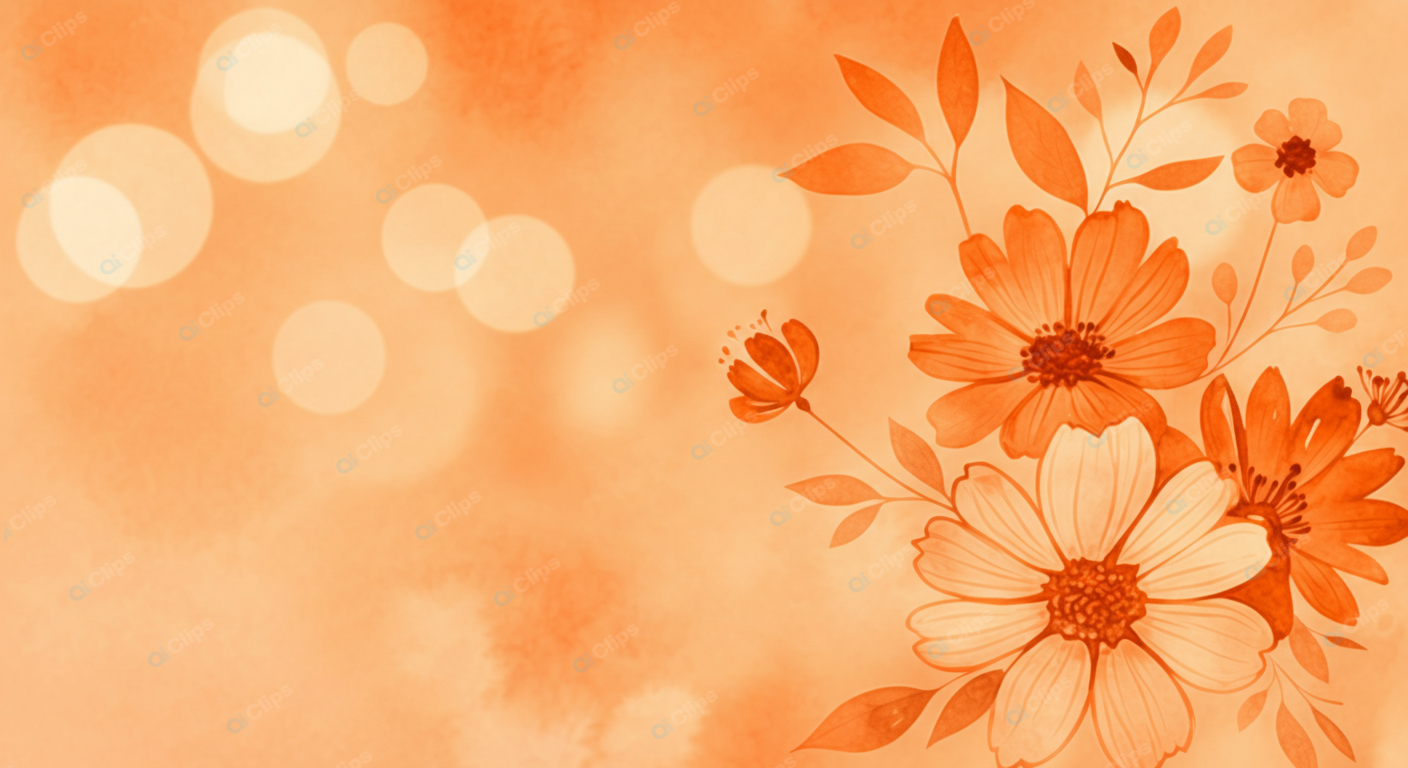 Orange Floral Abstract with Leaves and Bokeh Lights