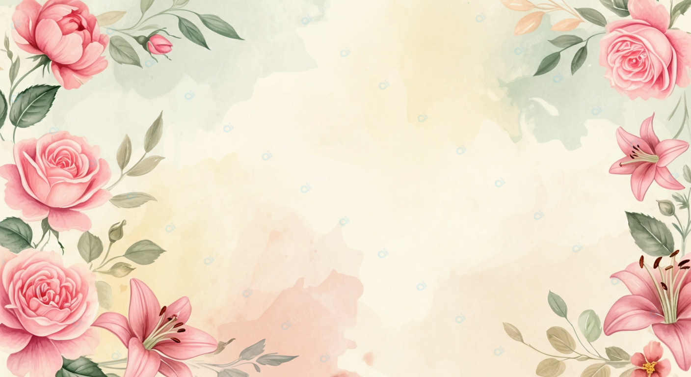Floral Watercolor Background with Roses and Lilies