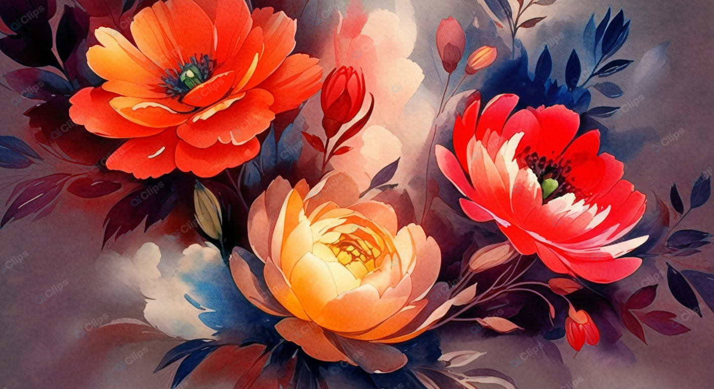 Vibrant Floral Artwork with Red and Orange Blooms