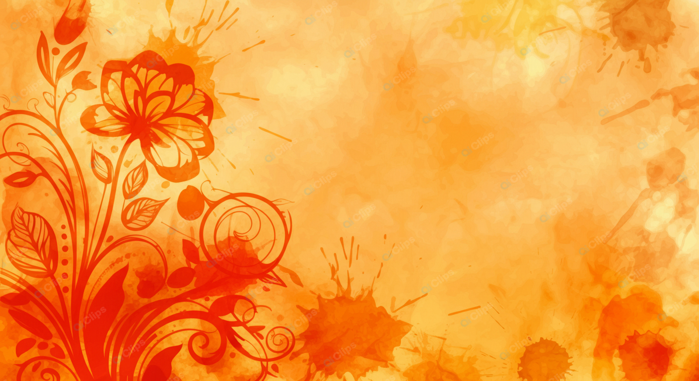 Floral Abstract Background with Orange Watercolor Design
