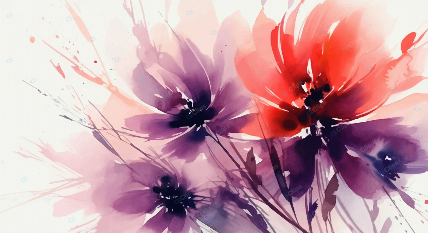 Abstract Floral Watercolor Art in Vibrant Hues