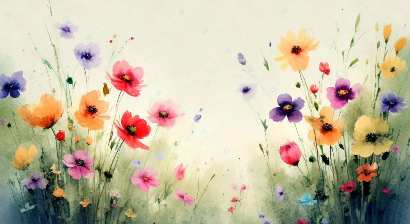 Colorful Wildflowers Watercolor Art on White Background