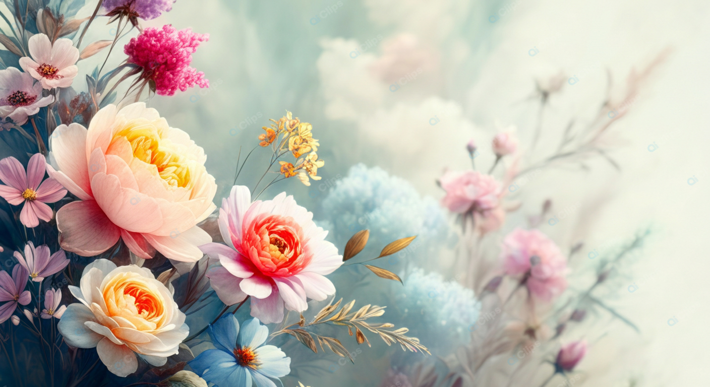 Soft Pastel Floral Bouquet with Roses and Wildflowers