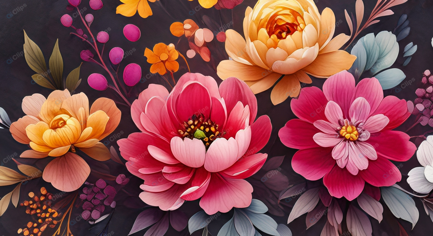 Colorful Floral Bouquet on Dark Background
