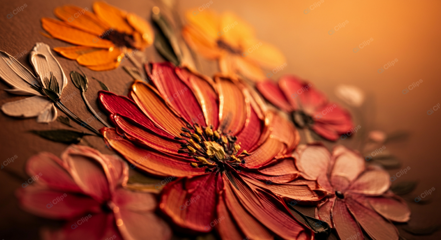 Embossed Floral Art in Warm Tones