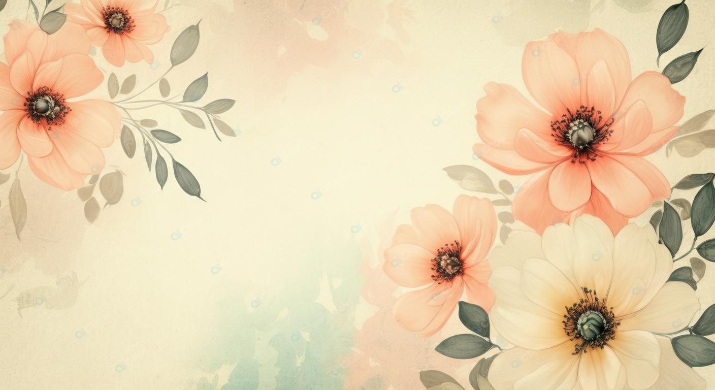 Vintage Floral Background with Pastel Flowers and Leaves