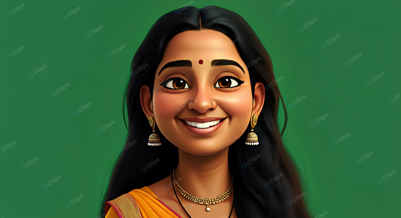 Smiling Woman in Traditional Attire with Green Background