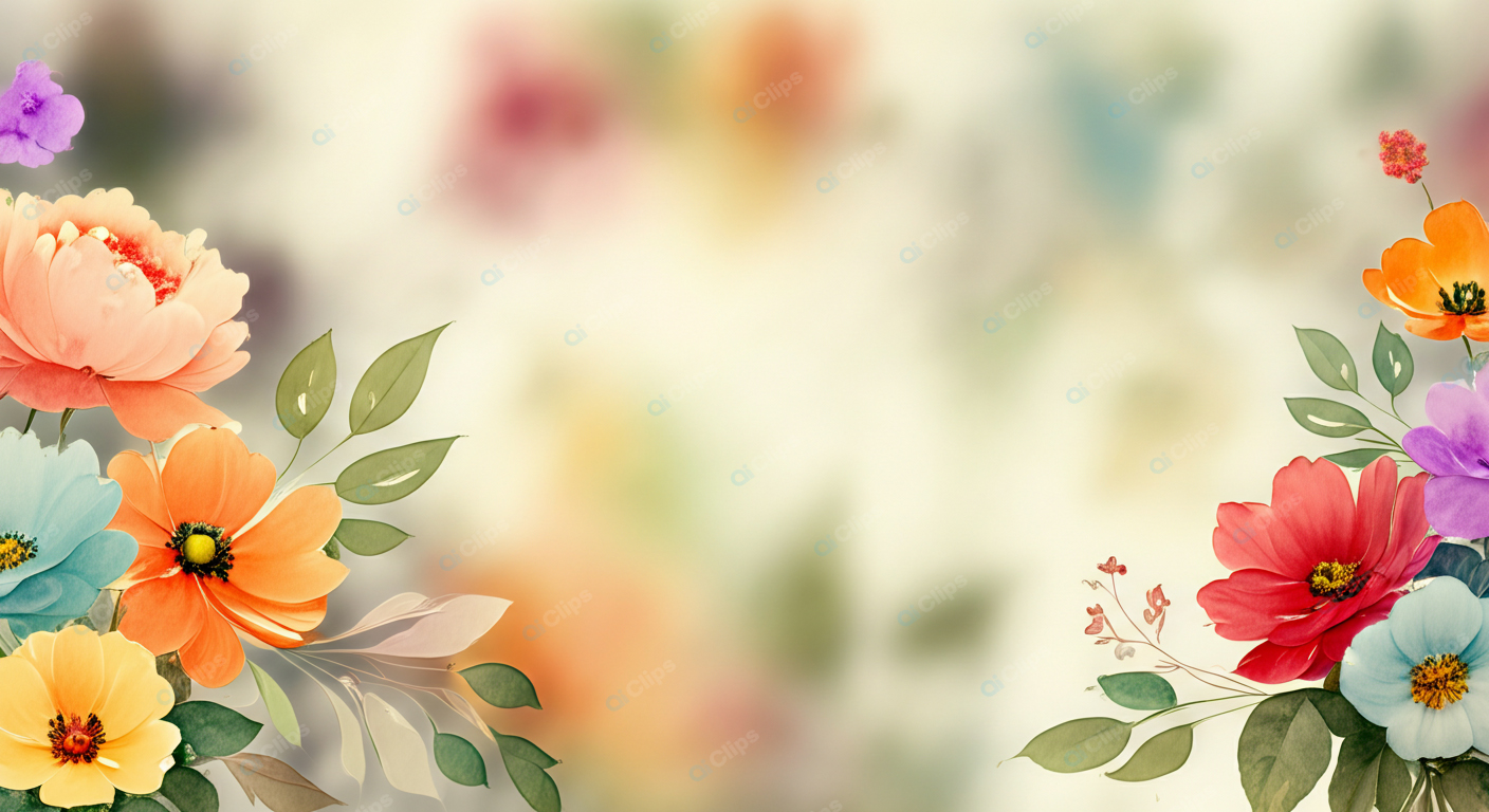 Floral Watercolor Border with Soft Pastel Background