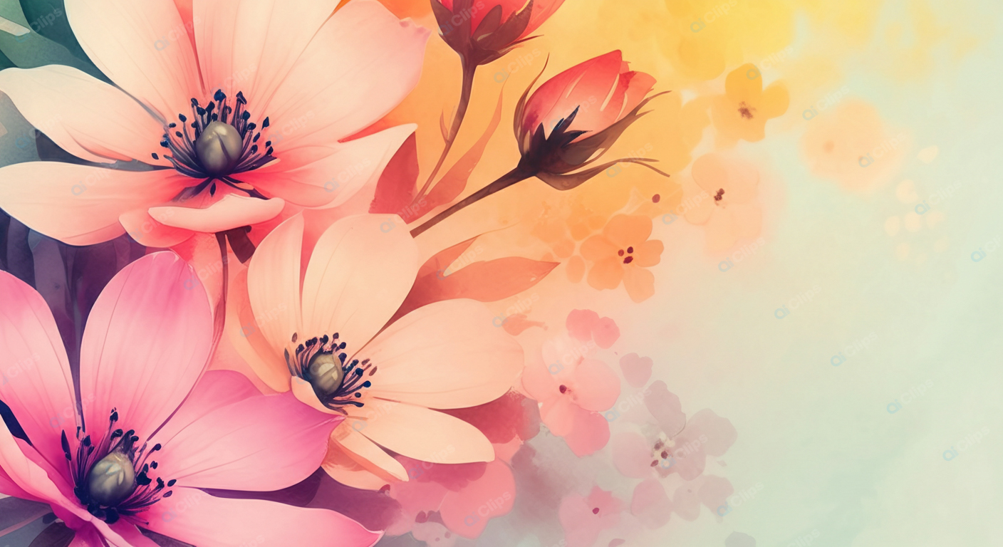 Delicate Pink and Yellow Floral Illustration