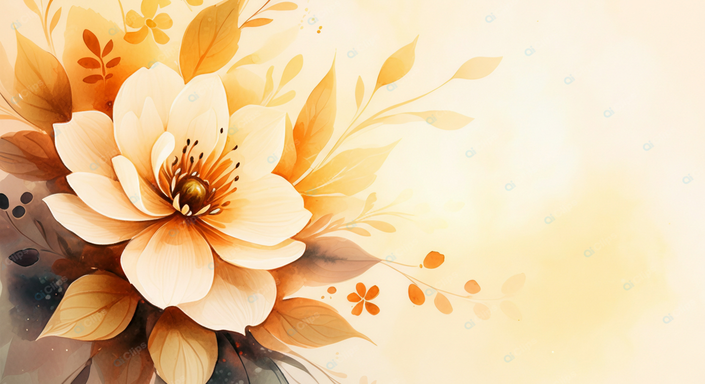 Floral Watercolor Art with Autumn Leaves