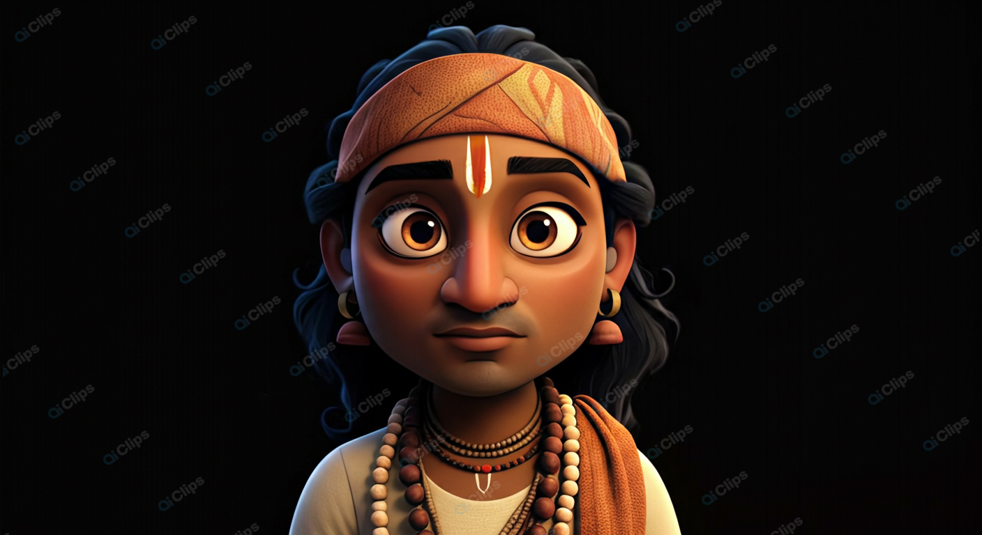 Animated Character with Traditional Indian Attire and Headband