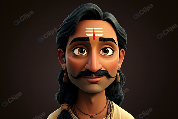 Traditional Indian Man with Tilak and Earrings - 3D Illustration