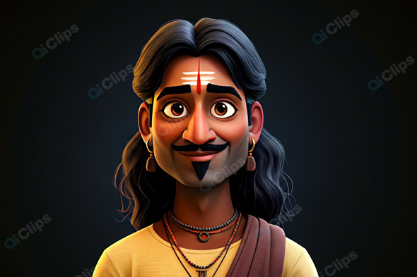 Traditional Animated Character with Piercings and Tilak
