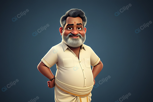 Elderly Cartoon Man with Traditional Attire and Beard