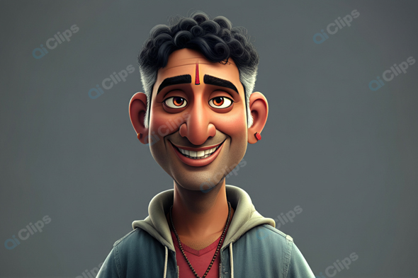 Animated Smiling Man with Curly Hair Portrait