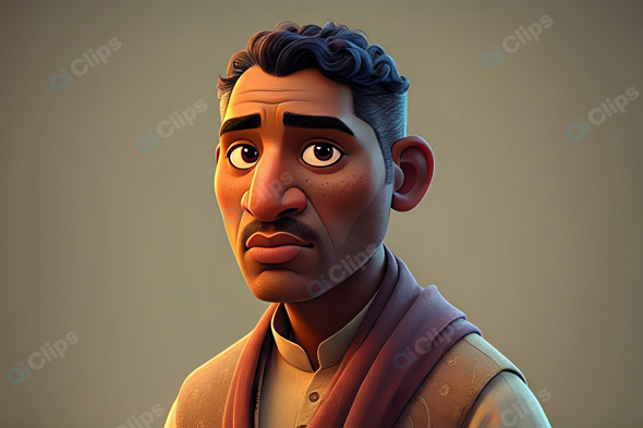 Animated Character Portrait in Thoughtful Expression