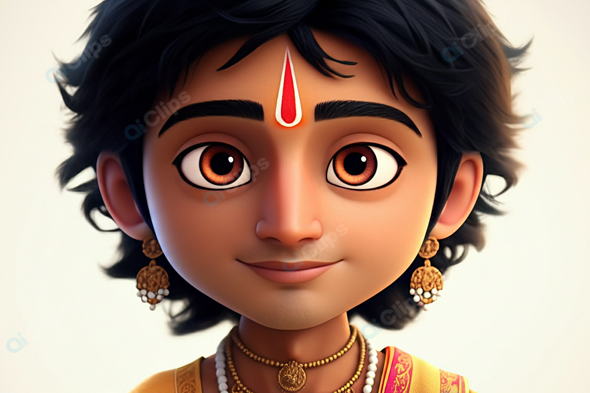 Animated Young Boy with Traditional Indian Jewelry and Tilak
